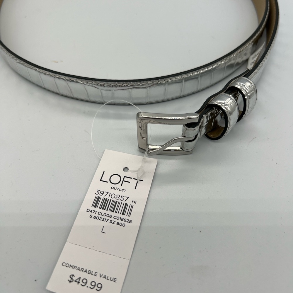 LOFT Silver Croc-Embossed Belt